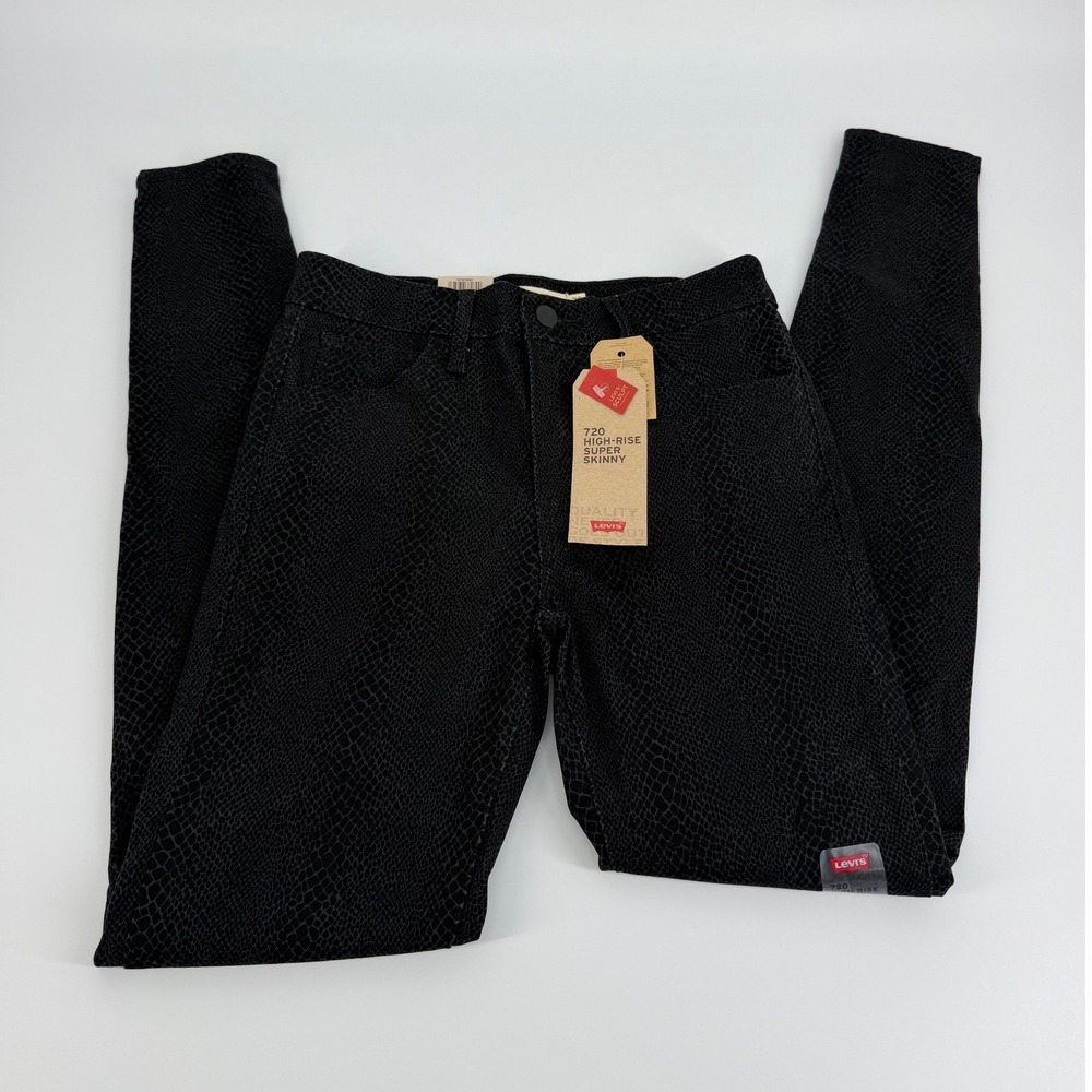 Levi's 720 High-Rise Super Skinny Jeans Womens 26 Black NWT Snakeskin Print